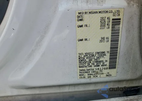 2016 Nissan Altima 2.5 z USA, uszkodzony, nr VIN 1N4AL3AP2GC181268